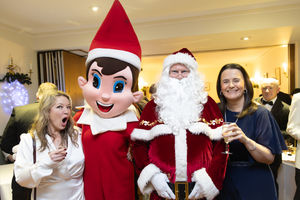 Kirsty Leahy and Amanda Chalmers meet Santa and The Elf On The Shelf at The Snowball. Photo by Visually Virtual Photography.