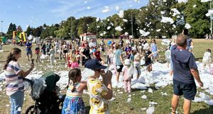 Everyone enjoyed the unseasonal snow on a summer's day in Builth Wells