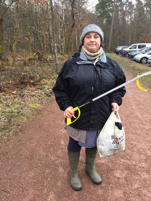Nancy Brown collects rubbish at Dudmaston