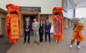 Celebrations at Cosmo at Bentley Bridge, Wolverhampton. Director Kan Koo with the Mayor of Wolverhampton - Cllr Craig Collingswood