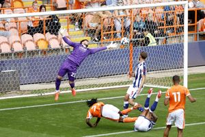 Joe Wildsmith is beaten for West Brom during pre-season outing at Blackpool - but it was ruled out for a foul (Photo by Adam Fradgley/West Bromwich Albion FC via Getty Images)