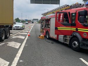 Supporting image for story: All lanes reopened after M6 Junction 10 collision involving overturned car and lorry with ruptured fuel tank