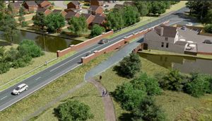 An artist's impression showing the proposed new bridge next to the existing structure