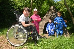 Pupils at Hadley Learning Community Primary School in the woodland space. Pictured (left to right) is Brayden 6, Laura 6, Kobie 6, Raiden 6.