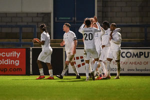 AFC Telford United celebrate in their win over Macclesfield (Kieran Griffin)