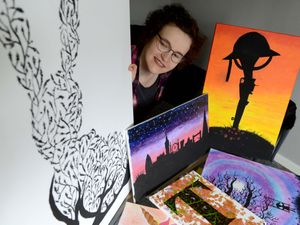 Supporting image for story: Artist teaches herself to paint with weaker hand after brain tumour and stroke