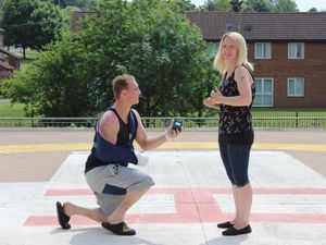 Supporting image for story: Seriously injured lovebird proposes on hospital helipad