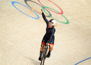 Great Britain's Sophie Capewell celebrates winning gold. Photo: David Davies/PA Wire