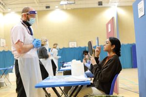 Haseena Ishaq being Covid tested before her BTEC biology exam at Telford College