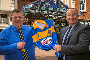 On the spot – Kevin Lockwood shopping centre manager, right, with Matt Williams chief executive of Shrewsbury Town