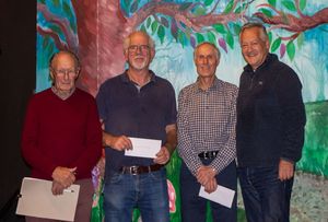 Mr Salwey (Founder of the Soap Box Derby), Ian Broome (Village Hall), Roly Alden (All Saints Church) and David Wilkes (Chairman).