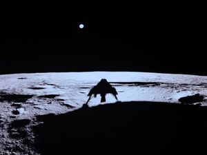 Private lunar lander Blue Ghost’s shadow is seen on the Moon’s surface