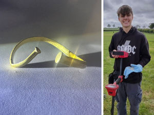 Supporting image for story: Staffordshire metal detectorist, 20, unearths stunning Bronze Age bracelet which could be worth thousands of pounds