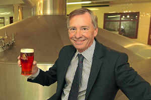 Richard Westwood, MD of Marston's Beer Company, with a pint of his beloved Banks's bitter in the Park Brewery in Wolverhampton 