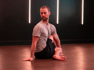 Joe Sharp practising his yoga