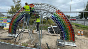 The rainbow sculpture will act as a memorial to the Covid-19 pandemic. Photo: Kieran Casey, BBC)