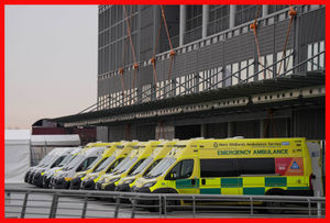 Ambulances outside Midland Metropolitan University Hospital, Smethwick