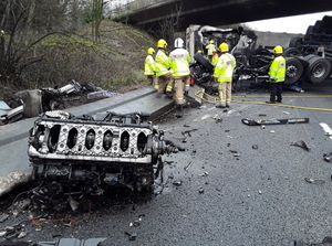 Supporting image for story: Dramatic images show aftermath of lorry crash as part of M6 to stay closed overnight
