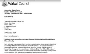 Councillor Garry Perry sent the letter on Monday, October 21