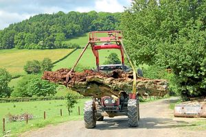 A final journey for the Pontfadog oak as it is taken away by tractor. 