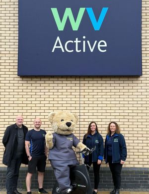 Sean Raybould, Health and Fitness Instructor, Victoria Morgan, Sport and Activities Manager, Kay Barnes, Customer Service Assistant, Lee Newman, Compton Care’s Head of Fundraising, and Custard the Bear, Compton’s mascot.