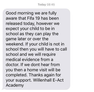The text issued to parents