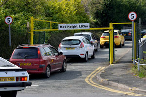Cars queue at the Shaw Road Recycling Centre, Bushbury
