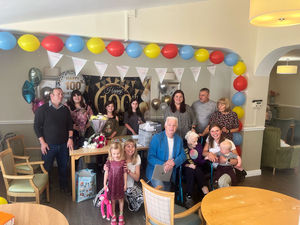Resident, Irene Weaver at HC-One’s Roxburgh House Care Home celebrating her birthday with family and friends