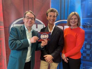 Auctioneer Ashley Jones with presenter Eric Knowles and expert Kate Bliss