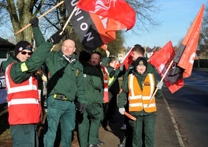 Paramedics on the picket line at West Midlands Ambulance hub on Burton road, Dudley