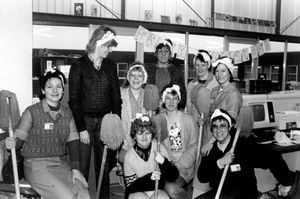 1981: After finishing a pre-January sales production push just before Christmas, staff at Automatic Component Insertion Department at Tatung, Bridgnorth, gave their workshop a good clean-up.