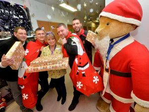 Supporting image for story: Dudley Town footballers bring festive fun on visit to Russells Hall Hospital - WATCH and PICTURES