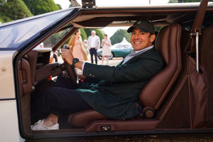 Owner Phillip Sarofim sits in his Aston Martin Bulldog supercar. Photo: Kirsty O'Connor/PA Wire