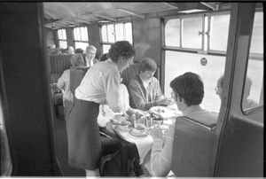 Table service onboard The Shakespeare Express in 1985