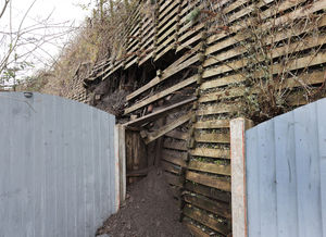 Collapsing wall at Goodrich Mews, Dudley. Credit: Phil Blagg Photography