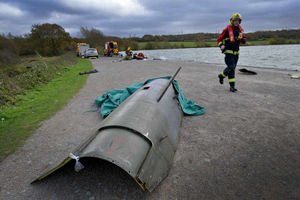 West Midlands Fire Service simulated aircraft crash around the Swan Pool, at Sandwell Valley Country Park