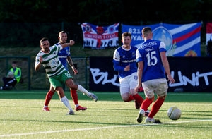 Ryan Brobbel scores the opening goal during the UEFA Champions League first qualifying round
