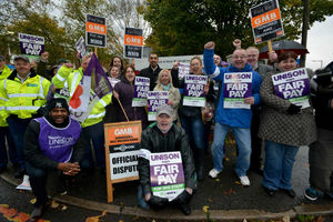 UNISON Steward Gary Folkes (front) with strikers at Sandwell General Hospital