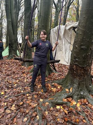 Y9 students enjoying den building on Wenlock Edge