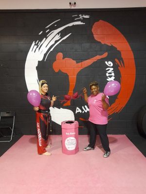 Pauline Bennett and Amii Weaver, owner of AW Kickboxing, get the series of fitness sessions going