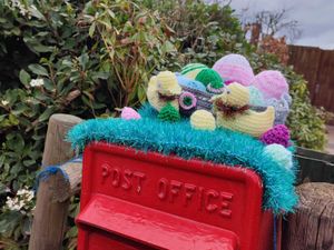 Supporting image for story: Hoppy Easter! Yarn bombers egg-cite communities with postbox toppers
