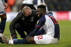 An injured Daryl Dike of West Bromwich Albion  (Photo by Adam Fradgley/West Bromwich Albion FC via Getty Images).