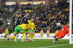 Norwich City's Jovon Makama has a shot saved by West Bromwich Albion goalkeeper Josh Griffiths 