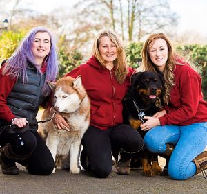 Niamh Lowe, Heather Lowe (mum) and Holly Lowe with some of their residents