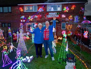 Bryan and Tina Williams from Shawbury, who have filled their front garden with Christmas lights to raise money for Hope House