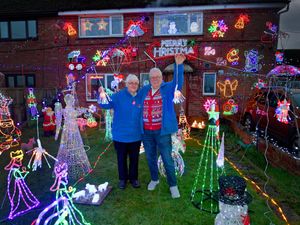 Supporting image for story: Watch: Grandparents' spectacular Christmas lights display raises funds for Shropshire hospice in memory of grandson