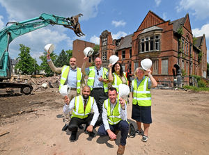 Celebrating the start of work on the redevelopment of the Wolverhampton Eye Infirmary in 2023 were Councillors Craig Collingswood, Stephen Simkins, Wendy Dalton, and Wendy Thompson, with Zed Ahmed of BZ Property Holdings and Stuart Anderson MP.