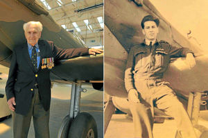 Ken now and pictured during his time in the RAF, with a Spitfire