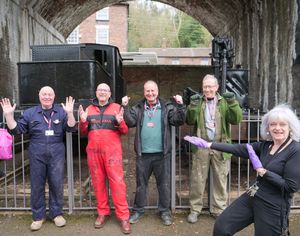 Some of the volunteers who worked to conserve the Sentinel engines with Collections Curator Kate Cadman earlier this year