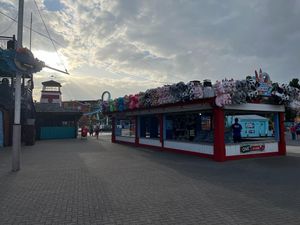 The sun sets over Drayton Manor, and it's a unique experience to still be there after you'd usually have gone home. 